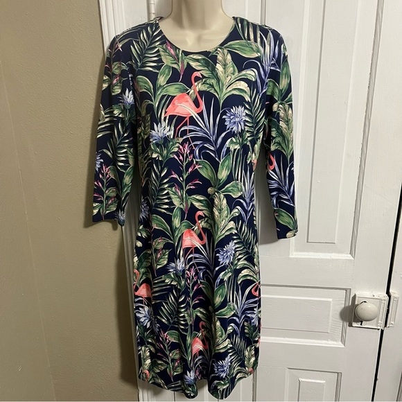 J. McLaughlin Sophia Dress in Flamingo Palm Blue Medium D2 - Picture 2 of 7